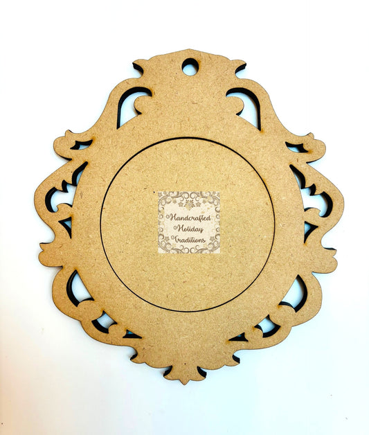Laser Cut MDF Framed Christmas Ornament Base Set | Blank 6" x 5.5", 3 piece, for Decoupage, Crafts, Mixed Media, Holiday Decor Vintage Style