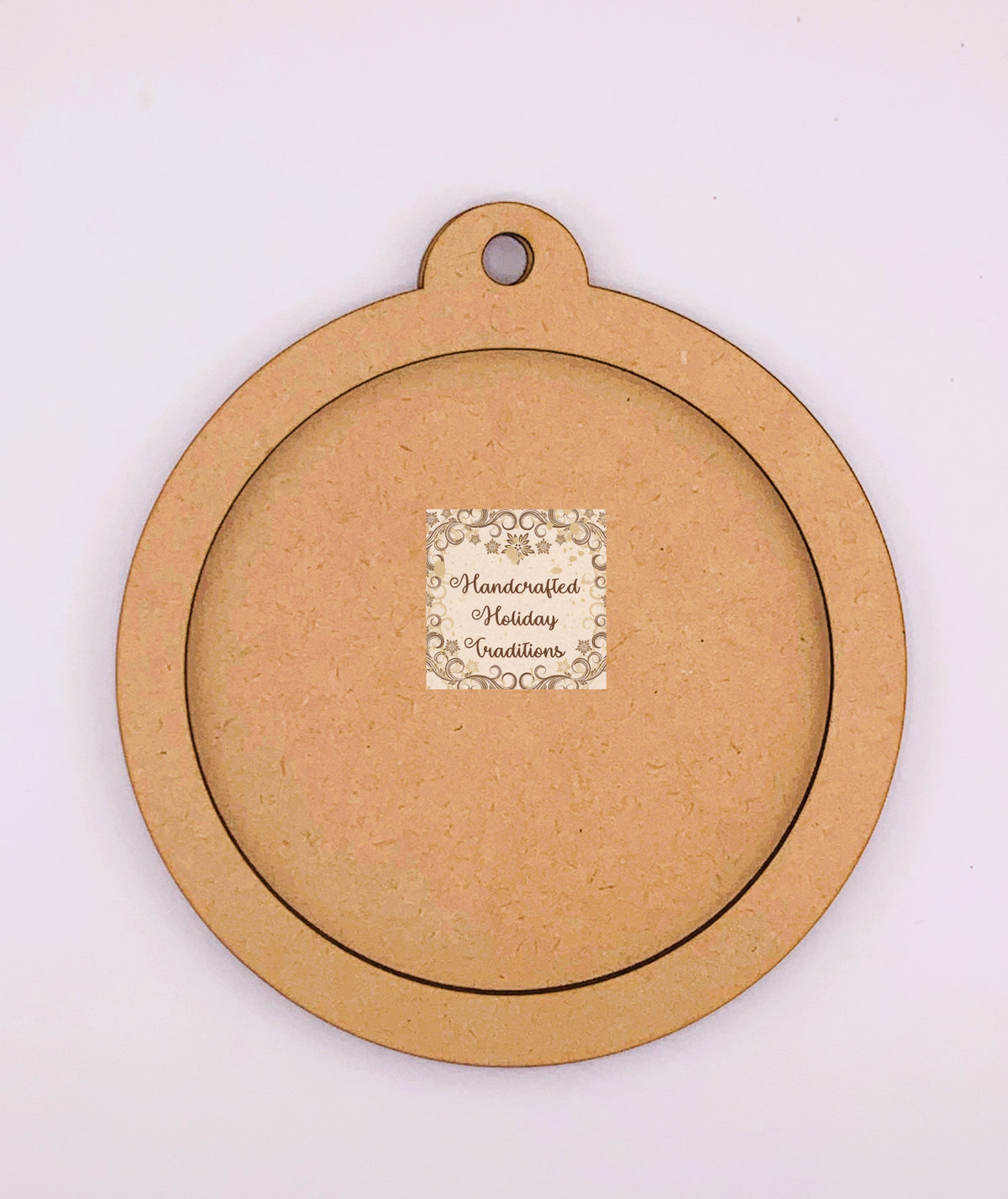 Laser Cut MDF Christmas Ornament, Round Base Blank overlay Frame, 2-piece, Decoupage, Mixed Media, Crafts,  5" diameter