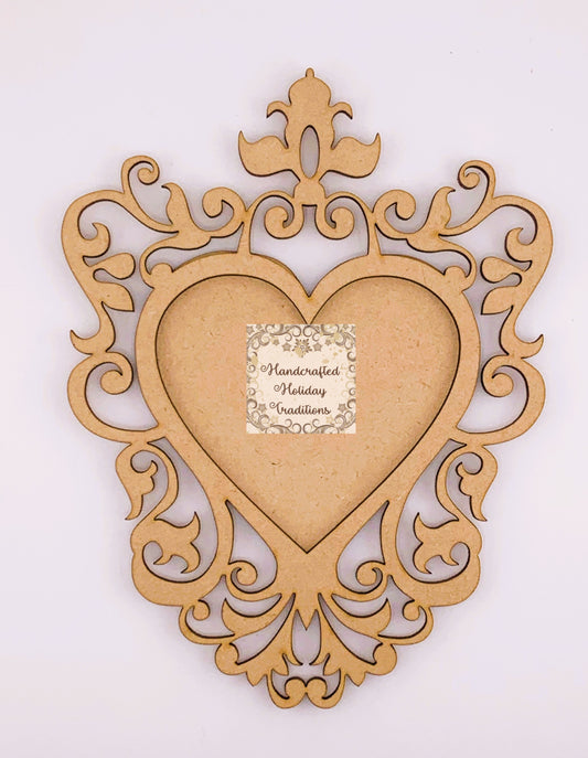 Laser Cut MDF Vintage Style Framed Heart Ornament Blank 3 pc, DIY Crafts