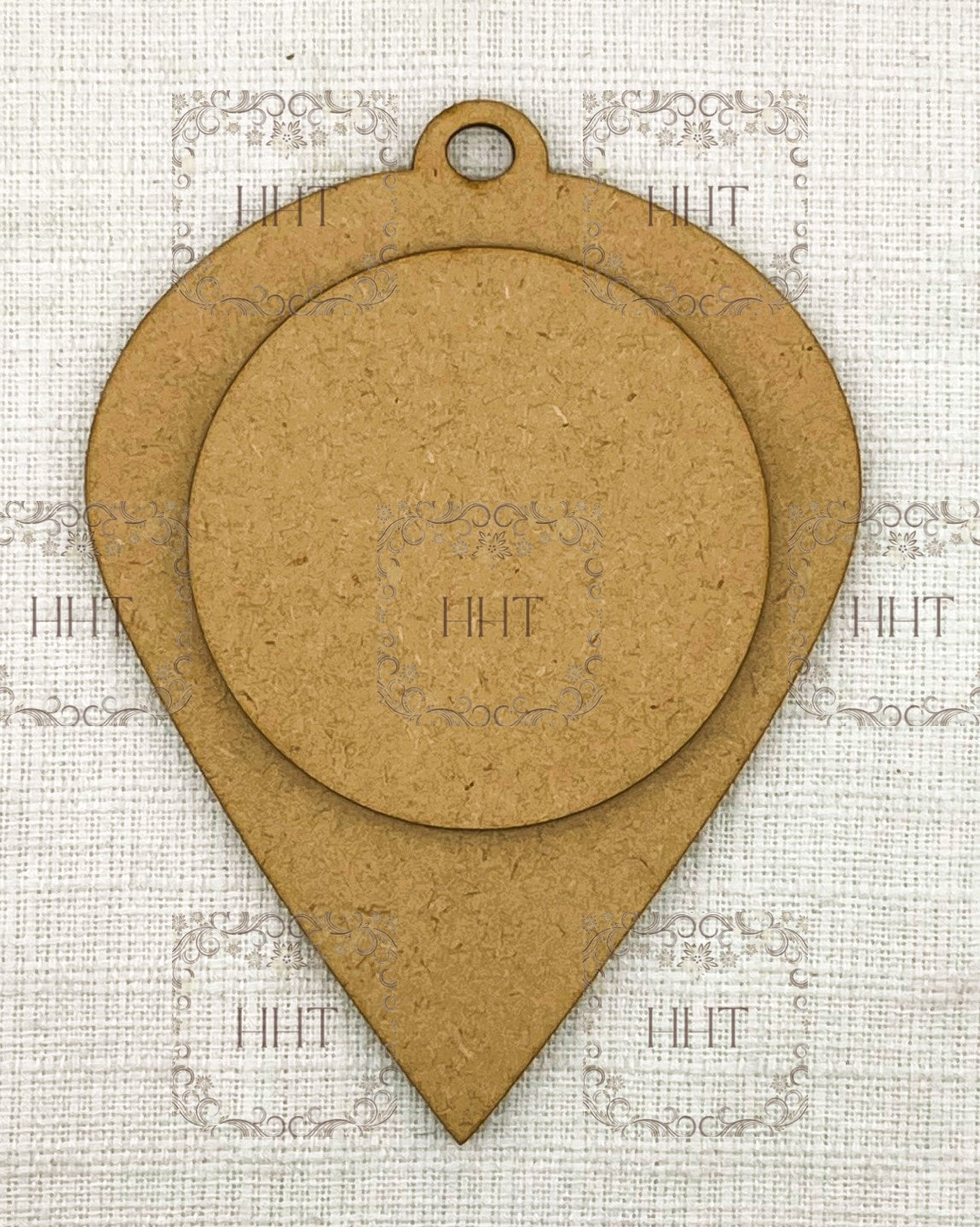 Laser Cut MDF, Christmas, Ornament, Base, Blank with center overlay Circle, 2 piece for Decoupage Mixed Media 4" X 5 1/2"  1/8 inch thick