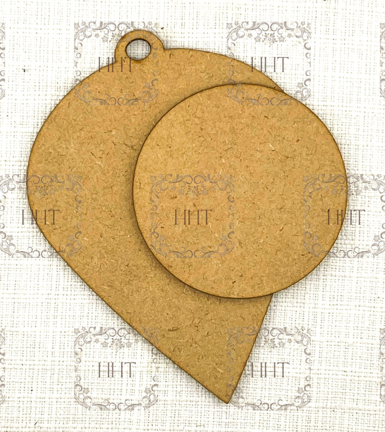 Laser Cut MDF, Christmas, Ornament, Base, Blank with center overlay Circle, 2 piece for Decoupage Mixed Media 4" X 5 1/2"  1/8 inch thick