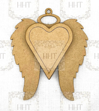 Laser Cut, MDF, Angel Wings, Framed Heart, Christmas, Valentine, Memory Ornament, Blank, Base, 4 pc, Decoupage, Mixed Media 6.5 x 7.25 in) Handcrafted Holiday Traditions