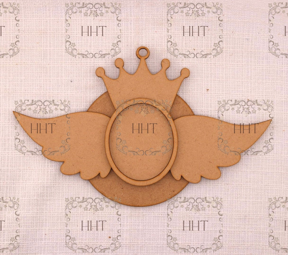 Laser Cut MDF, Christmas Ornament, Crowned Wings, Angel, Queen, 4 piece 8" x 4.25" inch