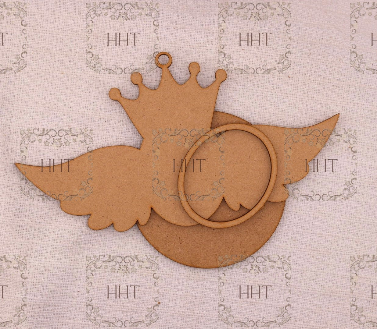 Laser Cut MDF, Christmas Ornament, Crowned Wings, Angel, Queen, 4 piece 8" x 4.25" inch