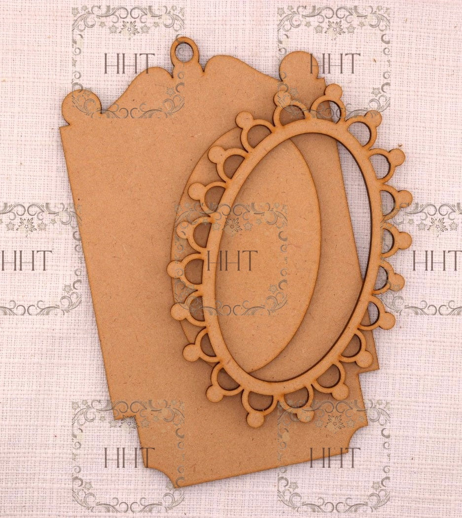 Laser Cut MDF, Vintage Style, Christmas Ornament, Center Overlay, Frame, Blank, Base, 4 piece, Decoupage, Mixed Media, Crafts, 4” X 6.5”