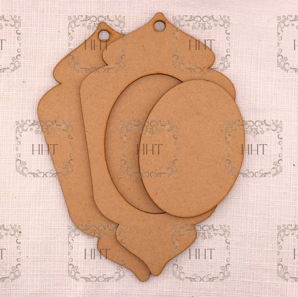 Laser Cut MDF Christmas Pendant Ornament Base Blank with Overlay Frame for Decoupage and Mixed Media, 4 variations