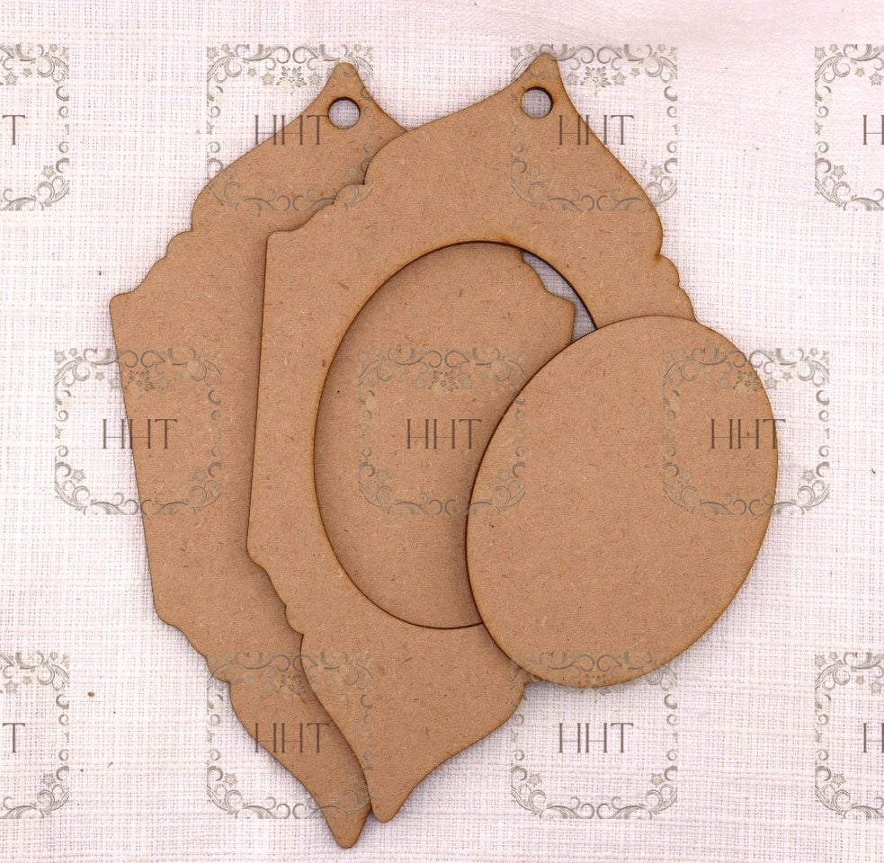 Laser Cut MDF Christmas Pendant Ornament Base Blank with Overlay Frame for Decoupage and Mixed Media, 4 variations