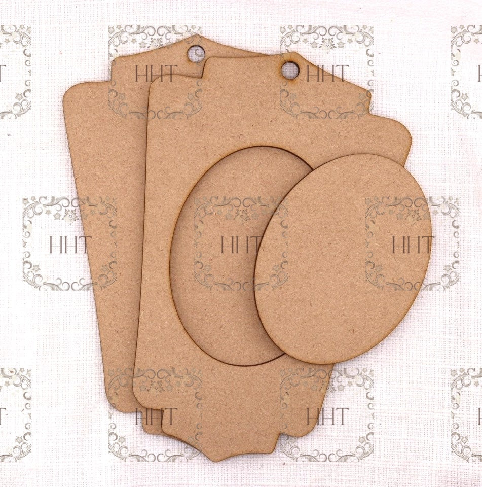 Laser Cut MDF Christmas Pendant Ornament Base Blank with Overlay Frame for Decoupage and Mixed Media, 4 variations