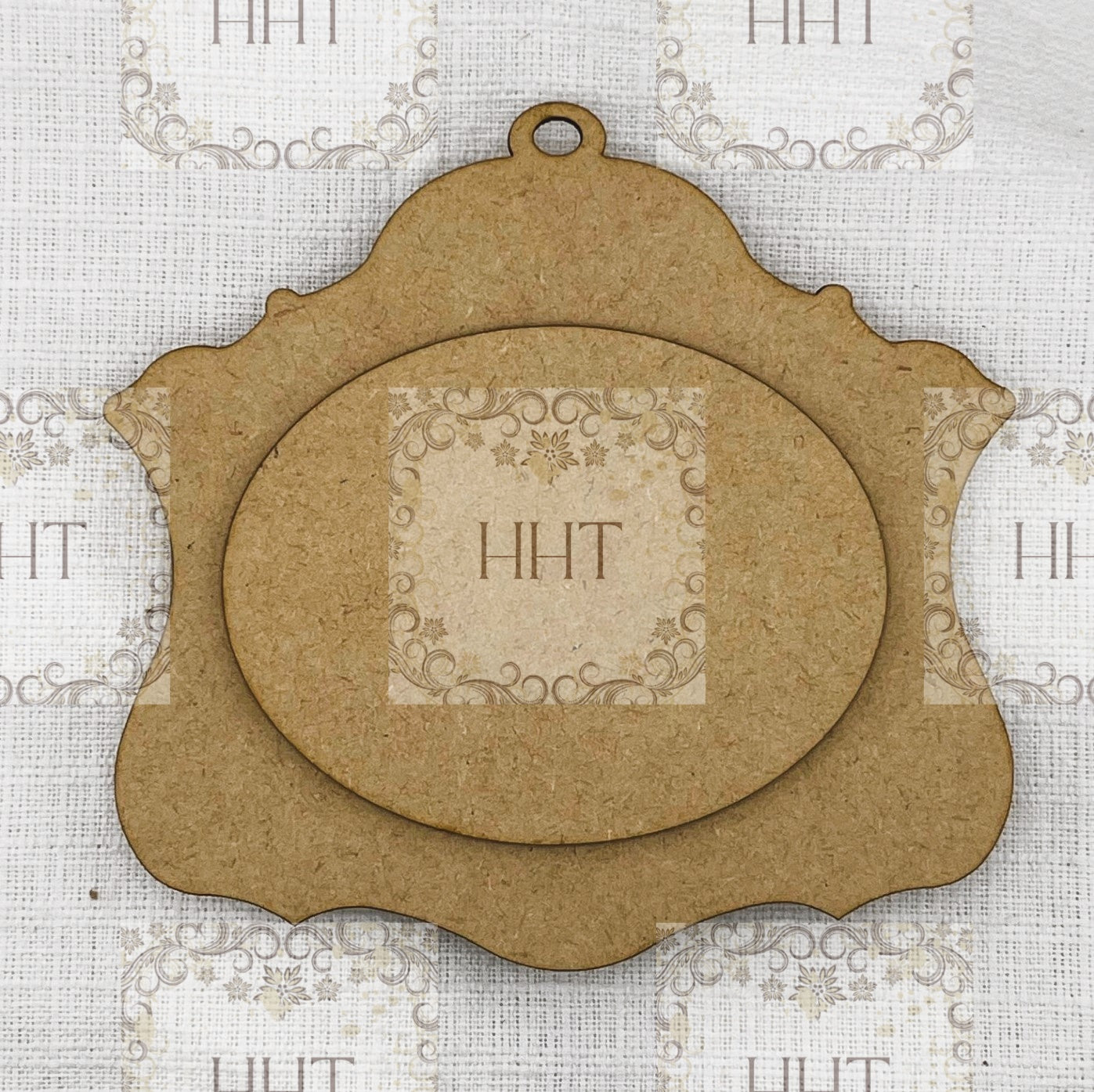 Laser Cut, MDF, Vintage Style, Christmas Ornament, Blank, Base, Overlay Oval, Decoupage, Mixed Media, 6" w x 5 3.4"h, 1/8" thick