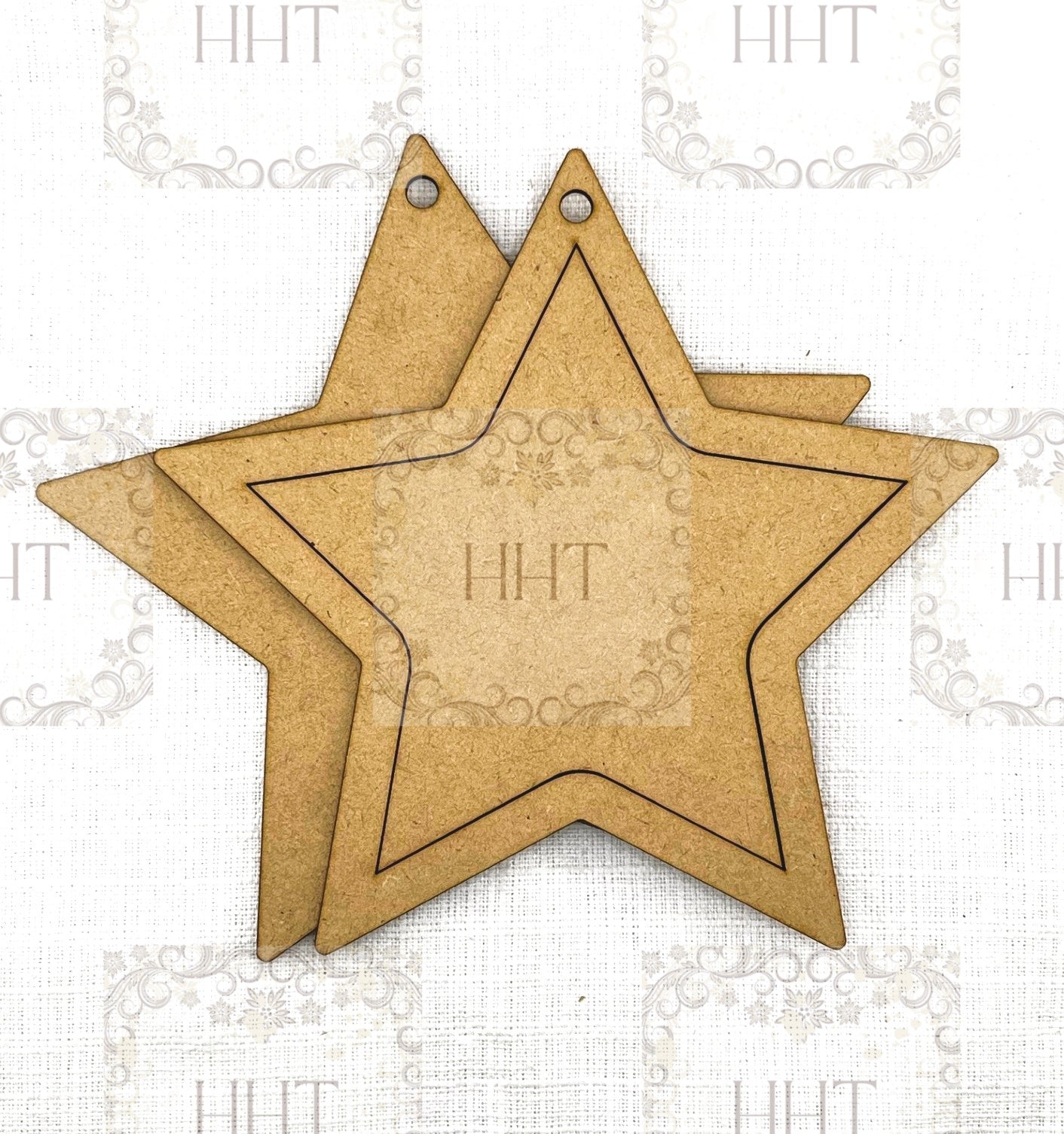 Laser Cut, MDF, Patriotic, Americana, Framed Star, Ornament, Base Blank, 3 pc, Decoupage, Crafts, Mixed Media, 7.5" x 7.5"