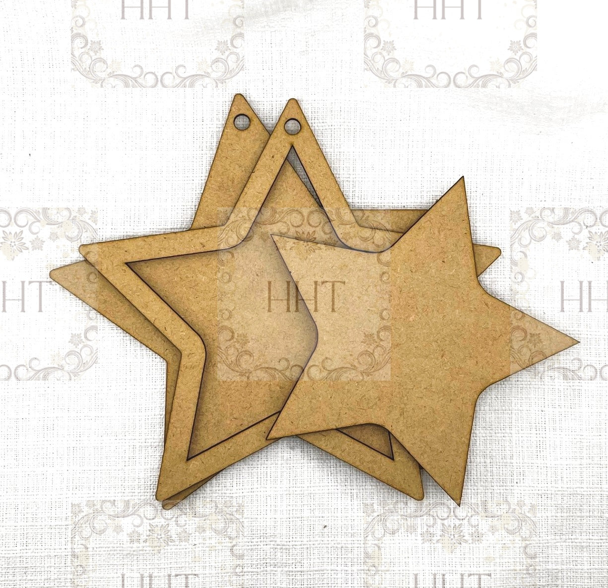 Laser Cut, MDF, Patriotic, Americana, Framed Star, Ornament, Base Blank, 3 pc, Decoupage, Crafts, Mixed Media, 7.5" x 7.5"