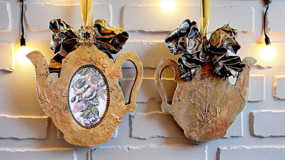 Laser Cut MDF, Vintage Style, Tea Pot, Plaque, Panel, Ornament, Blank, Base, Oval Center, frame, Decoupage, Mixed Media, Crafts Handcrafted Holiday Traditions
