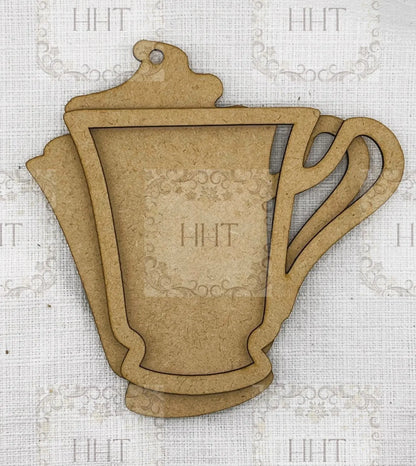 Laser Cut MDF, Vintage Style, Framed, Tea Cup, Cocoa Mug, Ornament, Blank, Base, frame, 2 piece, Decoupage, Mixed Media, Crafts Handcrafted Holiday Traditions