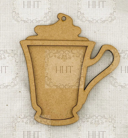 Laser Cut MDF, Vintage Style, Framed, Tea Cup, Cocoa Mug, Ornament, Blank, Base, frame, 2 piece, Decoupage, Mixed Media, Crafts Handcrafted Holiday Traditions