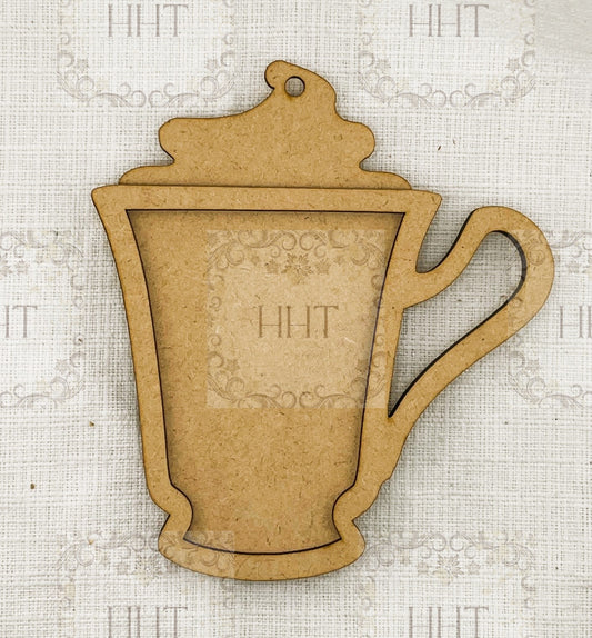 Laser Cut MDF, Vintage Style, Framed, Tea Cup, Cocoa Mug, Ornament, Blank, Base, frame, 2 piece, Decoupage, Mixed Media, Crafts