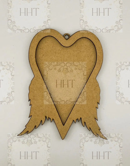 Laser Cut, MDF, Blank, Base, Framed, Winged Heart, Ornament, 3 pc, Decoupage, Mixed Media, 5 x 6 in Handcrafted Holiday Traditions
