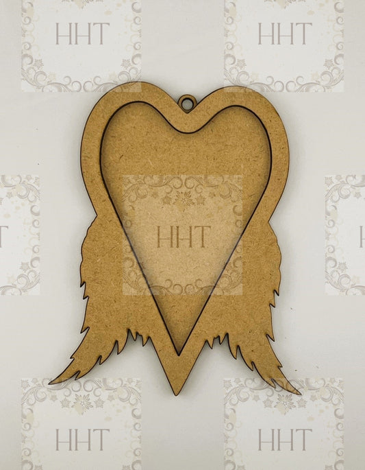 Laser Cut, MDF, Blank, Base, Framed, Winged Heart, Ornament, 3 pc, Decoupage, Mixed Media, 5 x 6 in