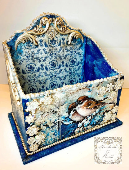 Laser Cut MDF, Desk Top Organizer, File Box, Buildable Blank Base, Vintage Style, Decoupage, Mixed Media, 8 3/4"w x 5 1/2"l x 9 3/4"h, 1/4" Handcrafted Holiday Traditions