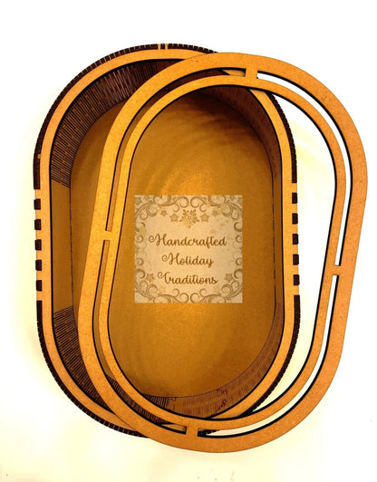 Laser Cut, MDF, Oval Shadow Box, Tray, Altered Art, Diorama, Buildable Kit, Base, Blank, Canvas, Decoupage, Mixed Media, 6.5 x 9.75 x 2.75 Handcrafted Holiday Traditions