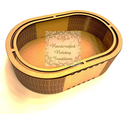 Laser Cut, MDF, Oval Shadow Box, Tray, Altered Art, Diorama, Buildable Kit, Base, Blank, Canvas, Decoupage, Mixed Media, 6.5 x 9.75 x 2.75 Handcrafted Holiday Traditions
