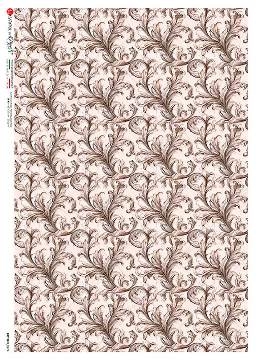 Paper Designs Italian Rice Paper, Pale Pink Background Flourishes Pattern, Vintage Style, A3 Decoupage, Scrapbooking, Mixed Media, Crafts