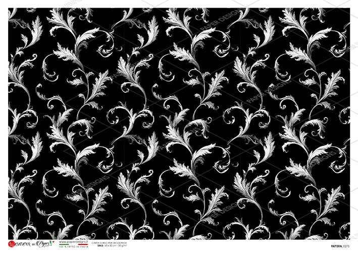 Paper Designs Italian Rice Paper, Black and White, Background Flourishes Pattern, Vintage Style, A3, Decoupage, Mixed Media, Crafts