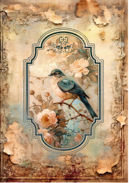 Handcrafted, Mixed Media, Decoupage, Plaque, Wall Art, Laser Cut MDF, Birds, Roses, Gold, Wall Art, Vintage, Shabby Chic Style Handmade by Pamela