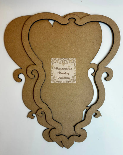 Laser Cut MDF, Vintage Style, Framed Plaque, Panel, Heart, Blank, Base, 2 pc, Decoupage, Mixed Media, Crafts Handcrafted Holiday Traditions