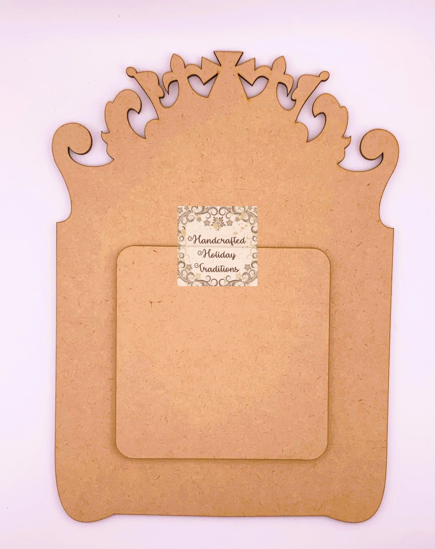 Laser Cut MDF Crown Plaque Blank with Overlay Square for Decoupage, Mixed Media, 11" x 8" | Paintable Craft Base for Art Projects