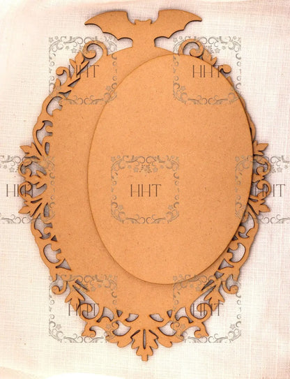 Laser Cut, MDF, Blank, Base, Plaque, Ornament, Center Overlay Oval, 2 pc, Decoupage, Mixed Media, Vintage Style, Halloween, Bat, Wall Art Handcrafted Holiday Traditions