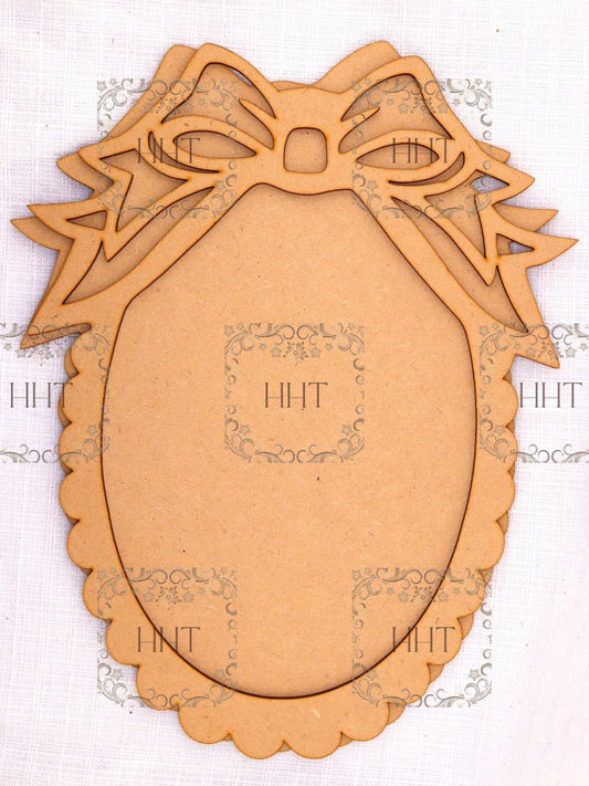 Laser Cut, MDF, Vintage Style, Bow Plaque with Overlay Frame, 2 pc, Decoupage, Mixed Media, Crafts Supplies, 8.25” X 11”