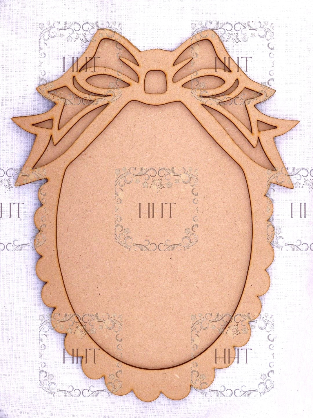 Laser Cut, MDF, Vintage Style, Bow Plaque with Overlay Frame, 2 pc, Decoupage, Mixed Media, Crafts Supplies, 8.25” X 11”