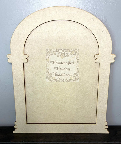 Laser Cut MDF, Arched Plaque, Panel, Blank, Base, with Columns and Overlay Frame, 2 piece, Decoupage Mixed Media, Craft, 8" x 11", 1/8" Handcrafted Holiday Traditions