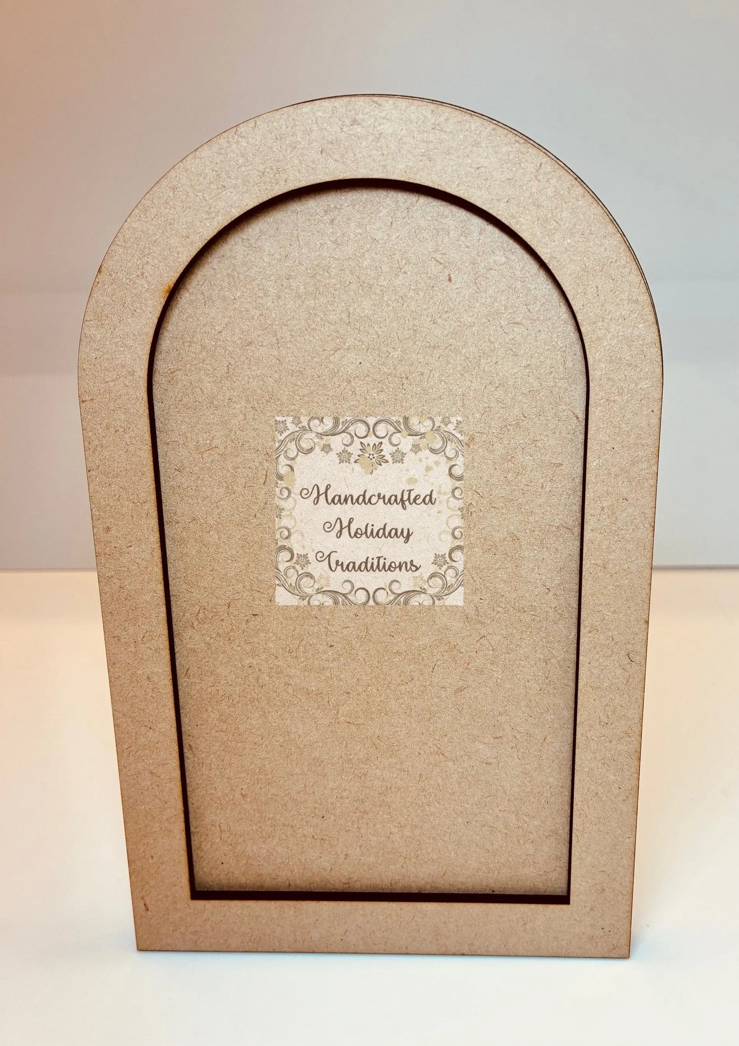 Laser Cut MDF, Arched, Framed Plaque with optional stand, Panel, Blank, Base, Decoupage, Mixed Media, Crafts, 5"w x 8"h Handcrafted Holiday Traditions