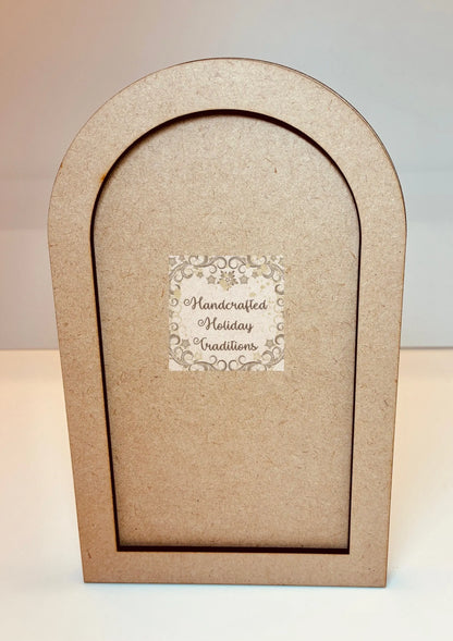 Laser Cut MDF, Arched, Framed Plaque with optional stand, Panel, Blank, Base, Decoupage, Mixed Media, Crafts, 5"w x 8"h Handcrafted Holiday Traditions