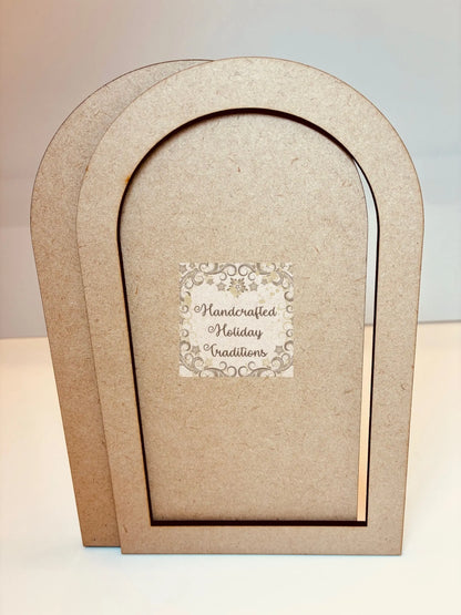 Laser Cut MDF, Arched, Framed Plaque with optional stand, Panel, Blank, Base, Decoupage, Mixed Media, Crafts, 5"w x 8"h Handcrafted Holiday Traditions
