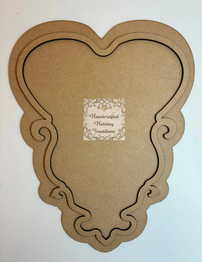 Laser Cut MDF, Vintage Style, Framed Plaque, Panel, Heart, Blank, Base, 2 pc, Decoupage, Mixed Media, Crafts Handcrafted Holiday Traditions