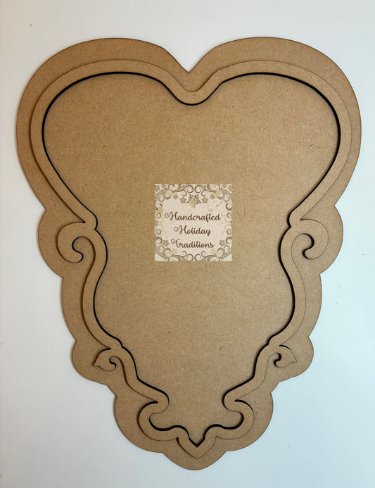 Laser Cut MDF, Vintage Style, Framed Plaque, Panel, Heart, Blank, Base, 2 pc, Decoupage, Mixed Media, Crafts