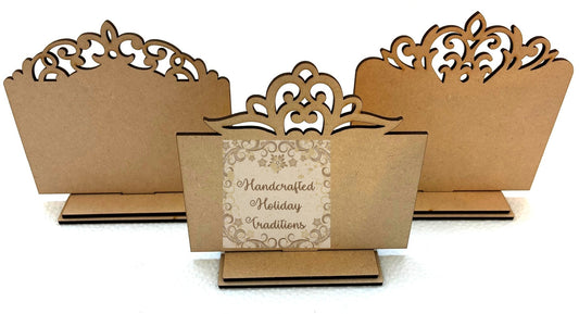 Laser Cut, MDF, Holiday, Table Place Holders, Tags, Cards, Base, Blank, Set of 3, Vintage Style, Scroll Work, Decoupage, Mixed Media, Crafts