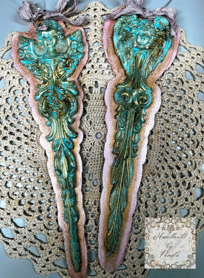 Handcrafted, Laser cut MDF backing, Christmas Ornaments, Tapers Sets, Collection from IOD Molds Handmade by Pamela