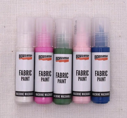 Pentart, Fabric, Textile, Leather, Paint, Pen, 20 ml Water Based, Washable, Pink, Rose, Dark Blue, Pearl White, Pine Green Pentart