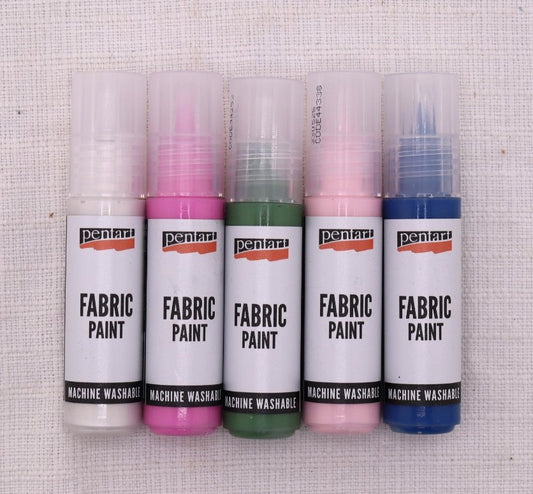 Pentart, Fabric, Textile, Leather, Paint, Pen, 20 ml Water Based, Washable, Pink, Rose, Dark Blue, Pearl White, Pine Green