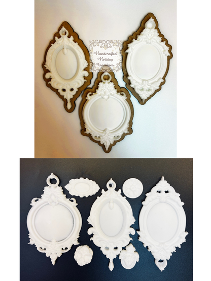 Resin Castings from LaBlanche Silicone Mould, Vintage Style Pendants, Ornaments, 7 Piece, Optional Custom MDF Backs, Decor Embellishments
