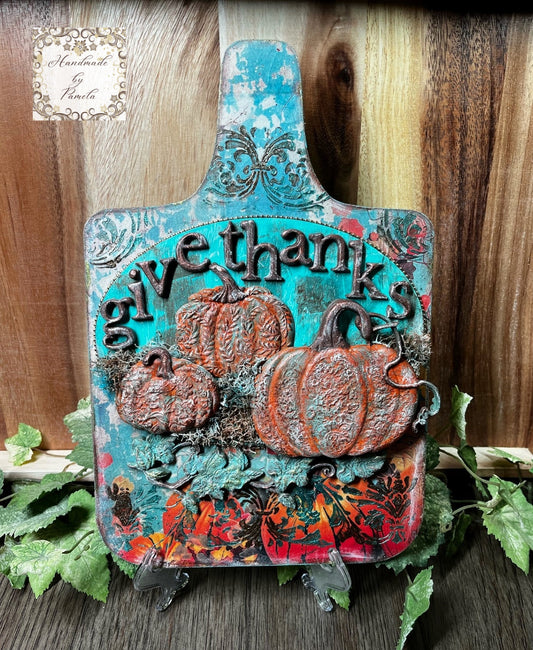 Handcrafted, Mixed Media, Decoupage, Thanksgiving, Plaque, Decorative Panel, Vintage Design, Laser Cut MDF, Give Thanks, Fall Decoration