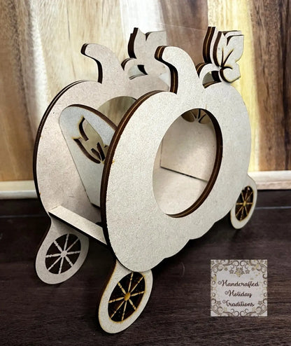 Laser Cut, MDF, Buildable, Pumpkin, Chariot, Blank, Base, Decoupage, Mixed Media, Crafts, Halloween, Candle Holder, 8"w x 7 1/2"h x 3 1/4"d Handcrafted Holiday Traditions