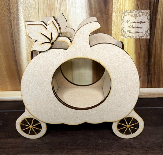 Laser Cut, MDF, Buildable, Pumpkin, Chariot, Blank, Base, Decoupage, Mixed Media, Crafts, Halloween, Candle Holder, 8"w x 7 1/2"h x 3 1/4"d