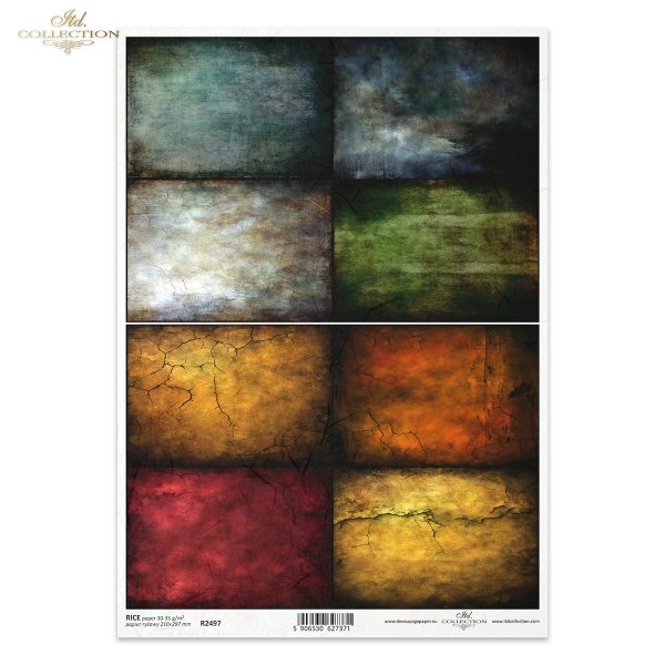 ITD Collection, Rice Paper, Decoupage, Colorful, Backgrounds, Wallpaper, Jewel Tones, Squares, Blue, Green, Red, R2497, A4, 8.27x11.7