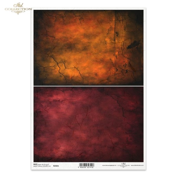 ITD Collection, Rice Paper, Decoupage, Colorful, Backgrounds, Wall Paper, Amber, Red, Gold, Squares, R2501, A4, 8.27x11.7