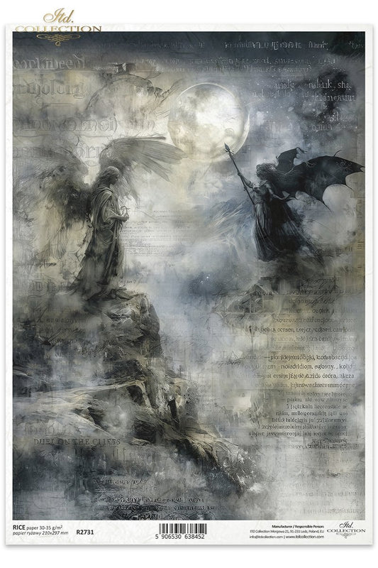 ITD Collection Rice Paper for Decoupage, Gothic Angel, Good, Evil, Duel, Dark Vintage, Mixed Media, Scrapbooking, A4