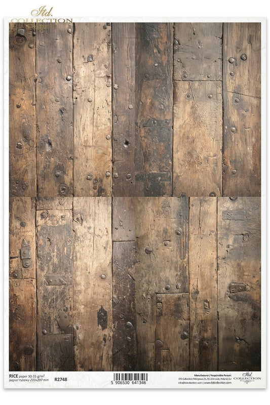 ITD Collection Rice Paper for Decoupage, Old Wood Wallpaper Theme, Grungy Texture, Background, Mixed Media, A4